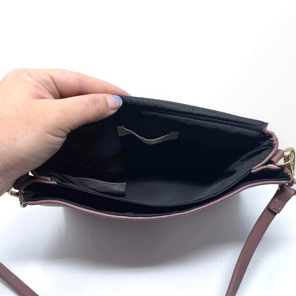 H&M Brown Mauve Suede Fabric Magnetic Flap Crossbody Handbag - Picture 5 of 9